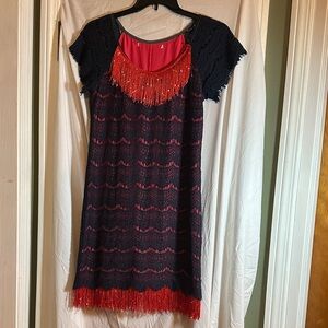 Black Red Sequin Flapper Gatsby Fringe Cocktail Dress Size S 1920’s Halloween
